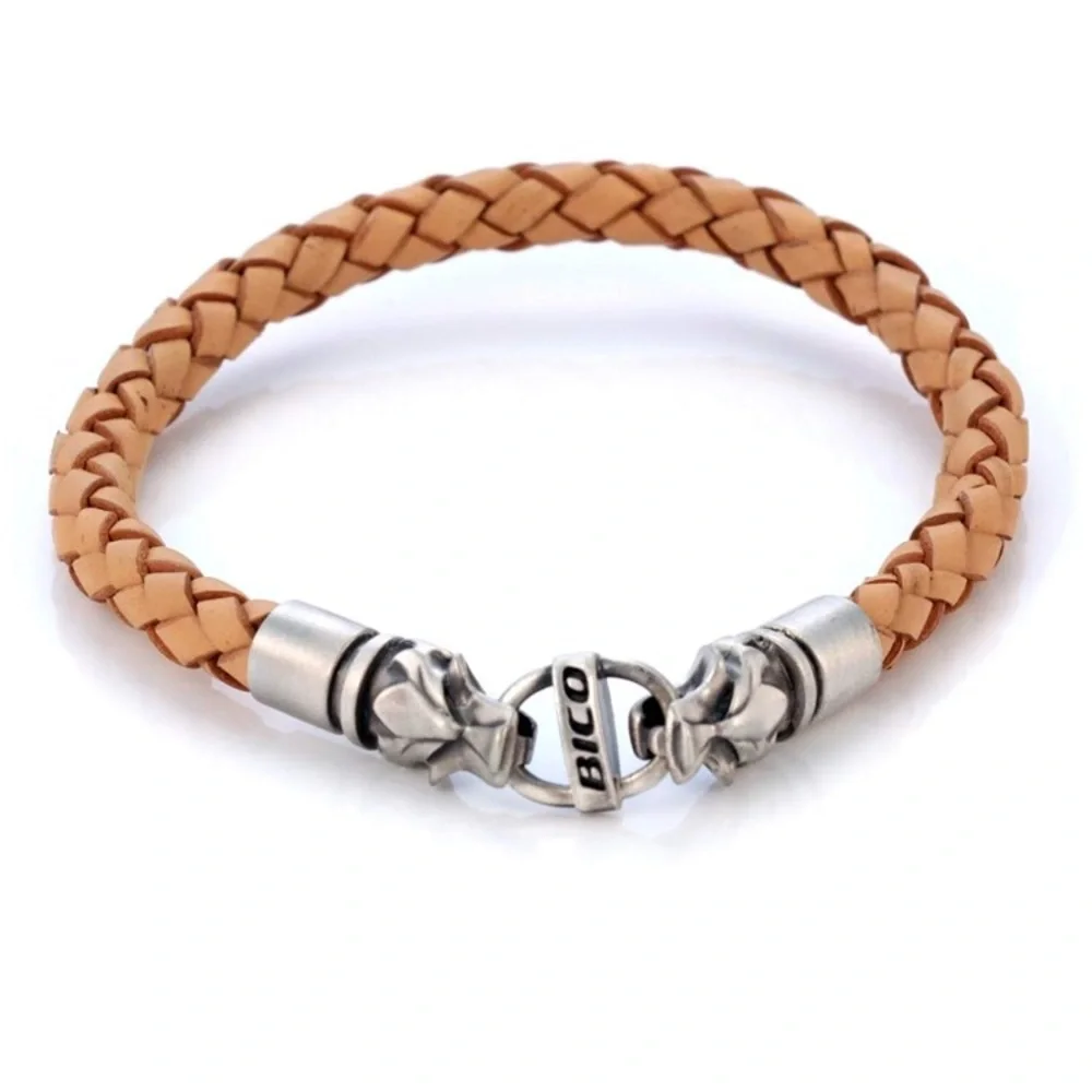 Black or Brown Braided Leather Bracelet for Men
